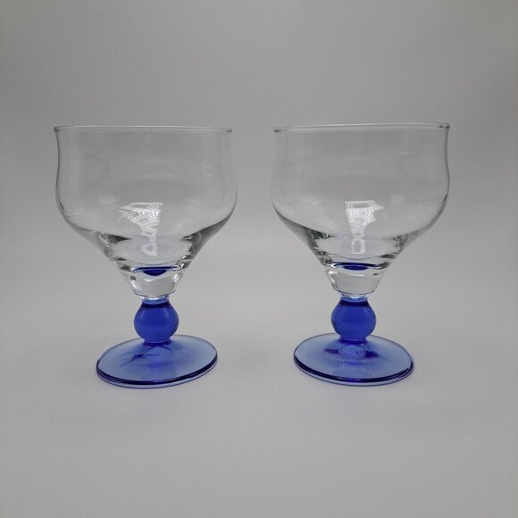 Bormioli Rocco Minorca Footed Dessert Margarita Glasses Set Of 2 Blue Stem - Picture 1 of 13